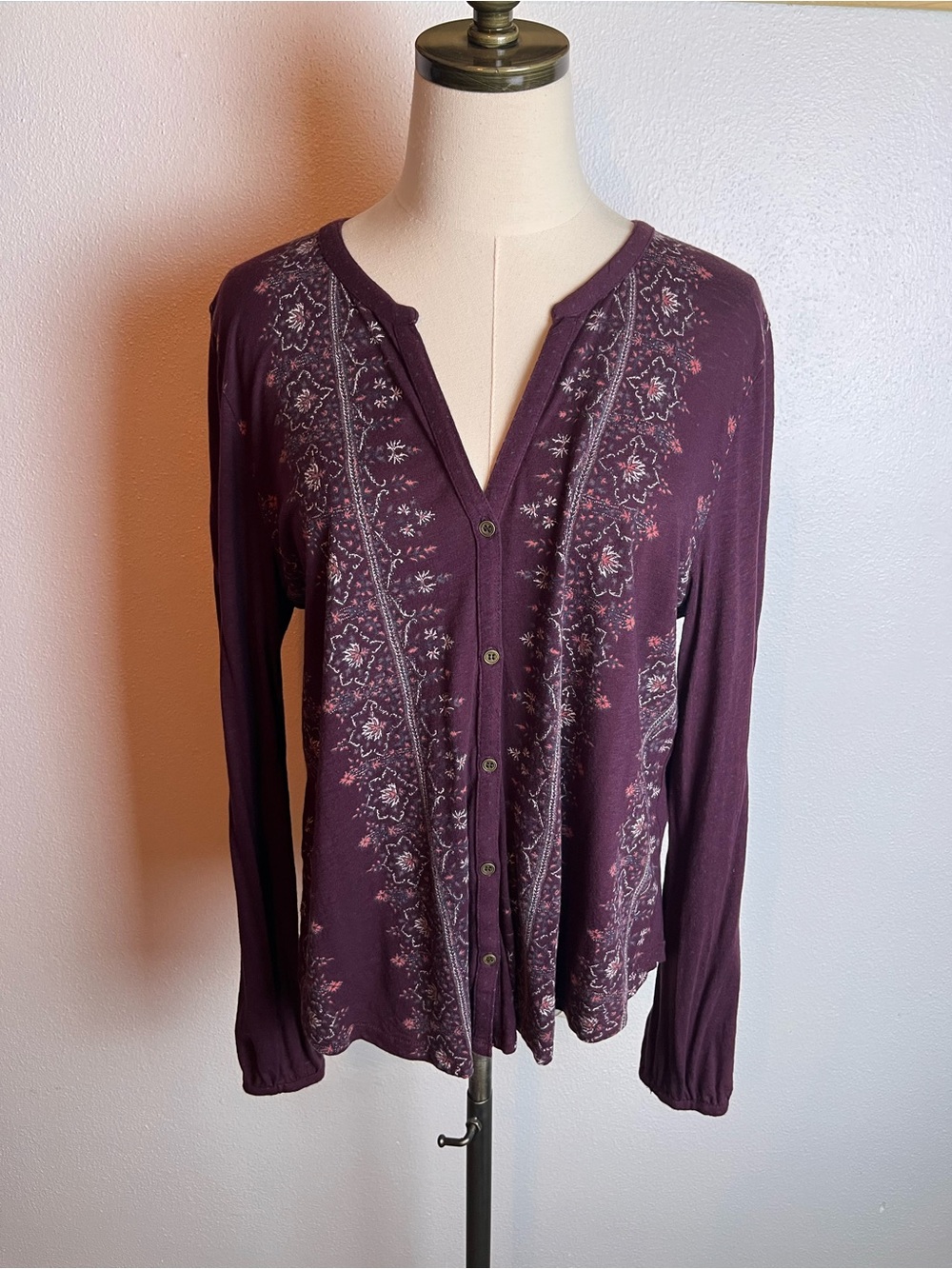 Lucky Brand Plum Floral Button-Front Long Sleeve Shirt